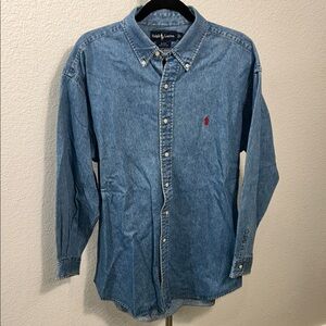 Vintage Ralph Lauren Men's Casual Blue Button-Down Shirt LARGE